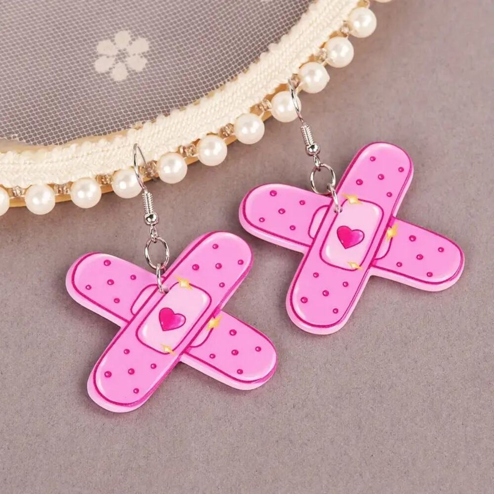 Kawaii Harajuku Gyaru Cute Pink Band Aid Earrings